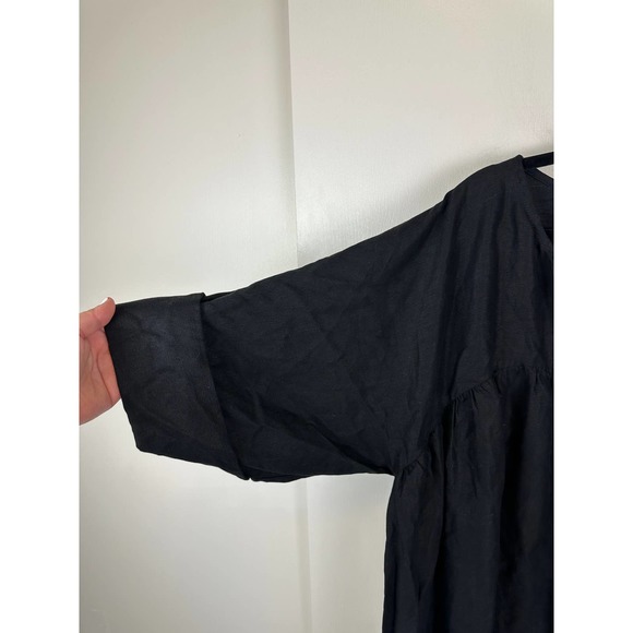 Mara Hoffman Linen Maxi Dress Puffy Sleeves Round Neck Keyhole Front Black XL - Picture 3 of 8